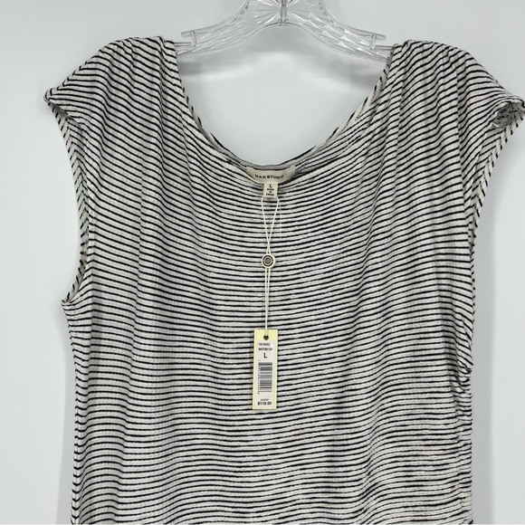 NWT Max Studio White Black Stripes Classic Asymmetrical Dress Short Sleeve Large - Picture 5 of 10